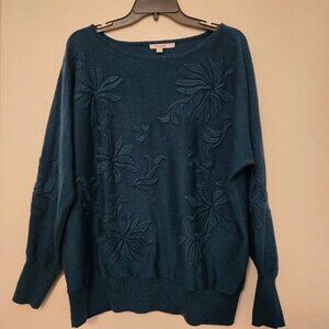 Vintage Chico's teal sweater‎ with floral embroidery Size 3/XL NWOT